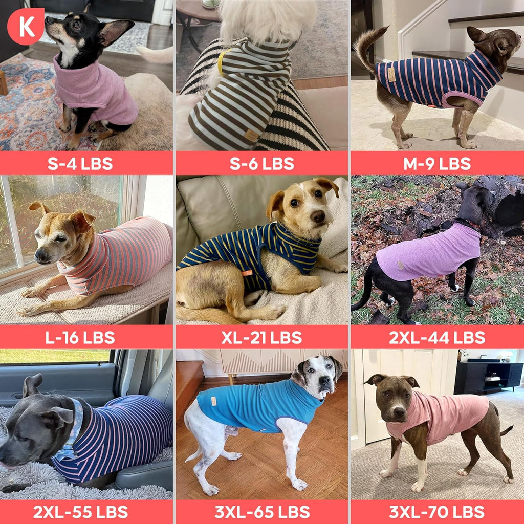 Kyeese dog clothing set showing solid and stripe patterns