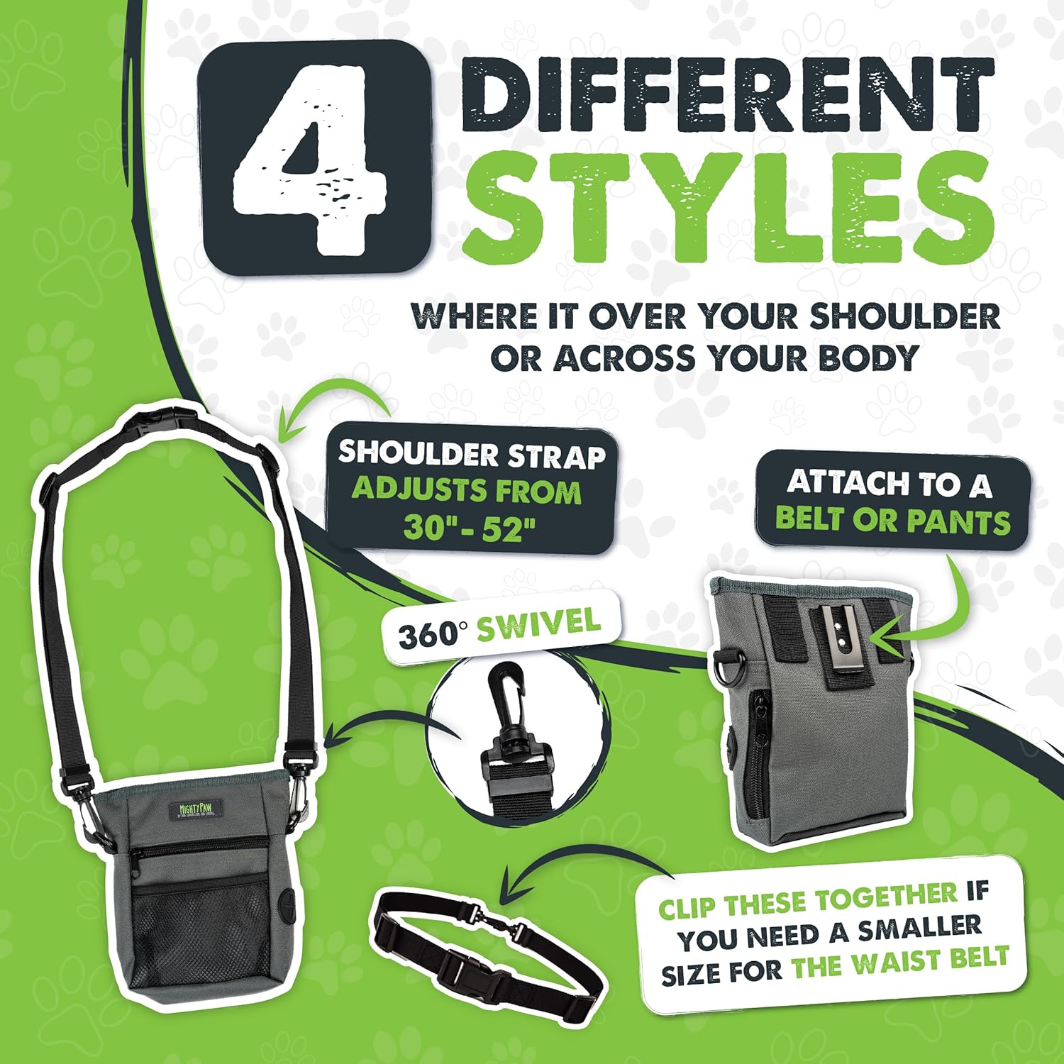 Mighty Paw training accessory displaying heavy-duty metal belt clip on back