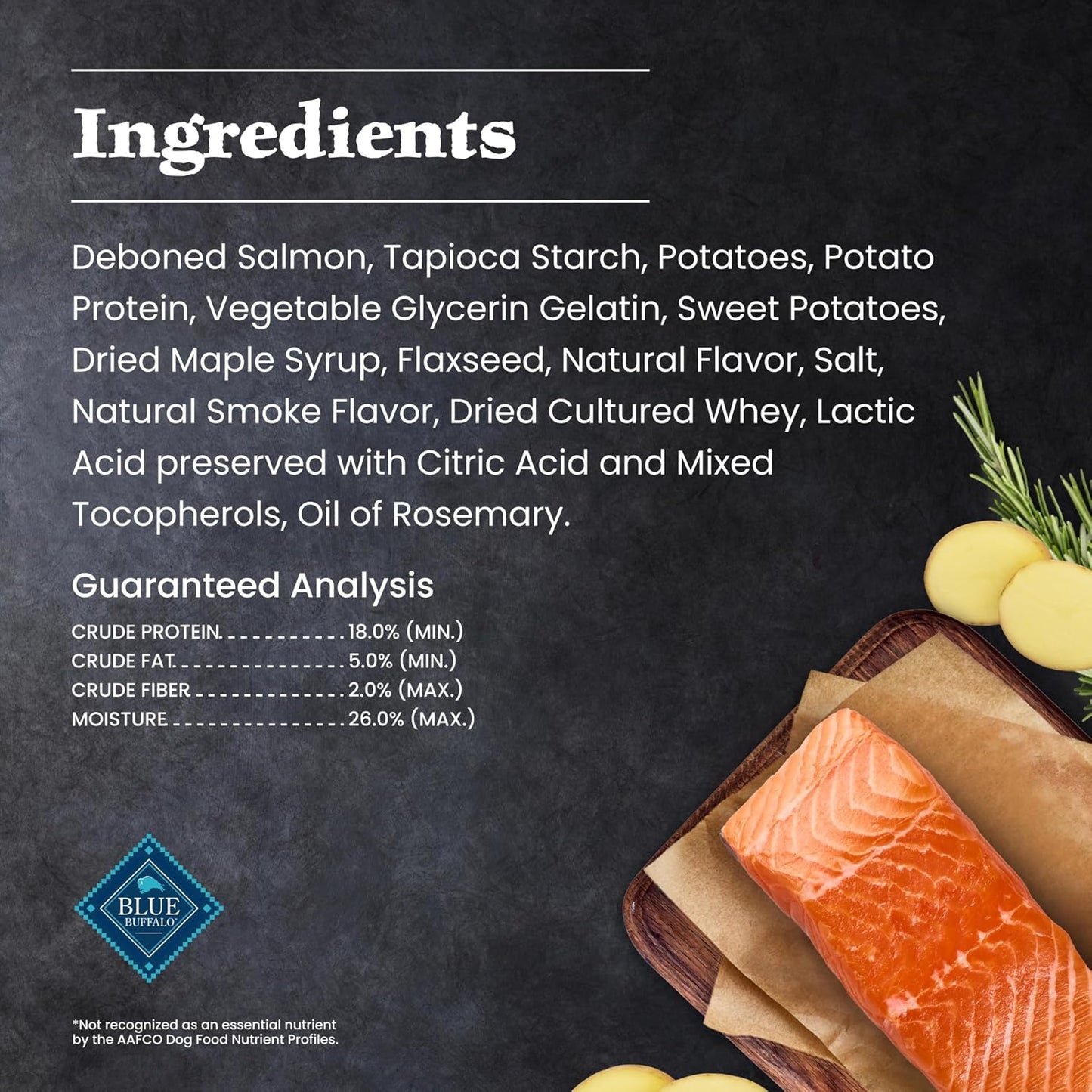 Oven baked high protein salmon crunchy dog treats by Blue Buffalo brand view
