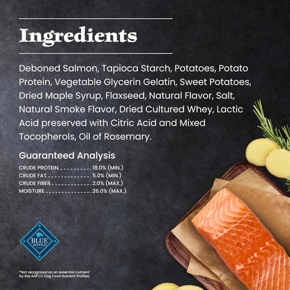 Oven baked high protein salmon crunchy dog treats by Blue Buffalo brand view