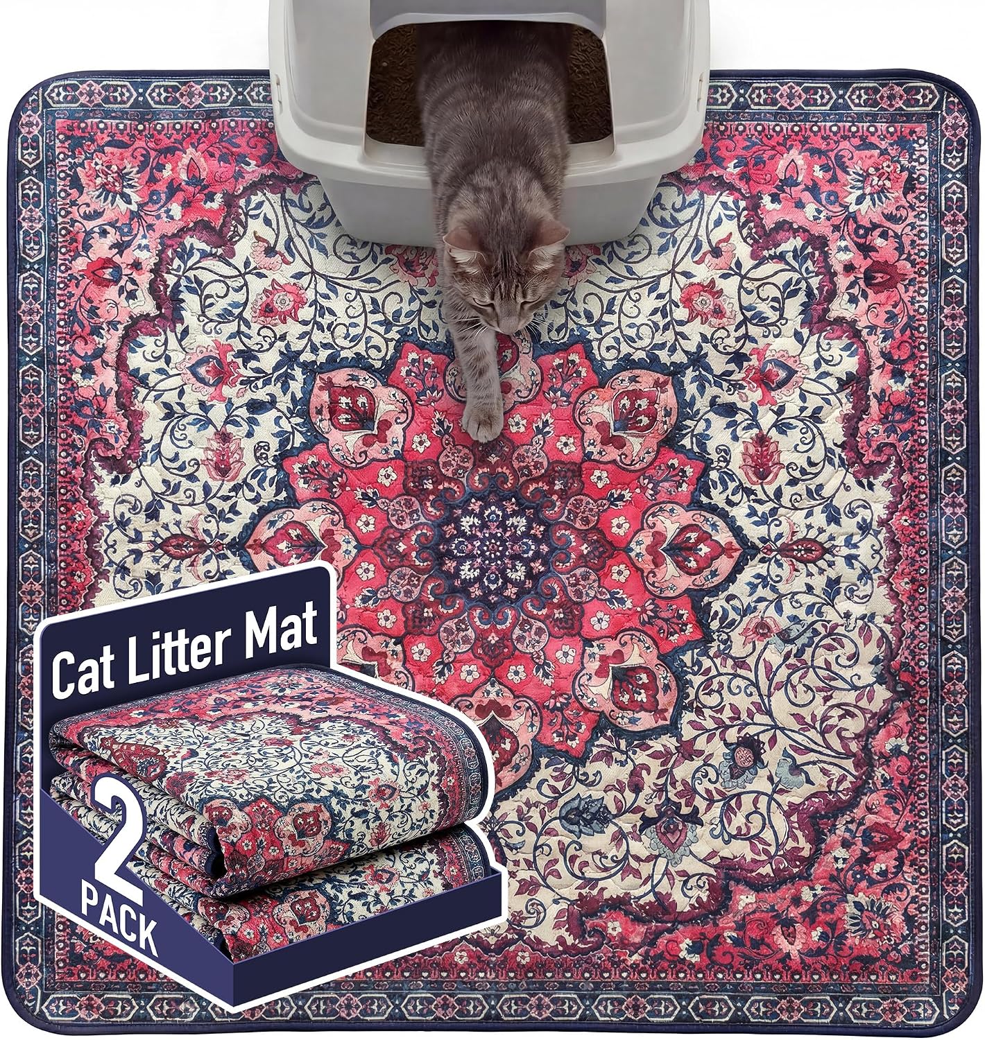 Hompet Cat Litter Mat 2 Pack, 18x28 Machine Washable Trapping Mats for Cats, Super Absorbent & Urine-Proof Cat Litter Box Mat for Floor, Waterproof & Non Slip Kitty Litter Rug - Image 11