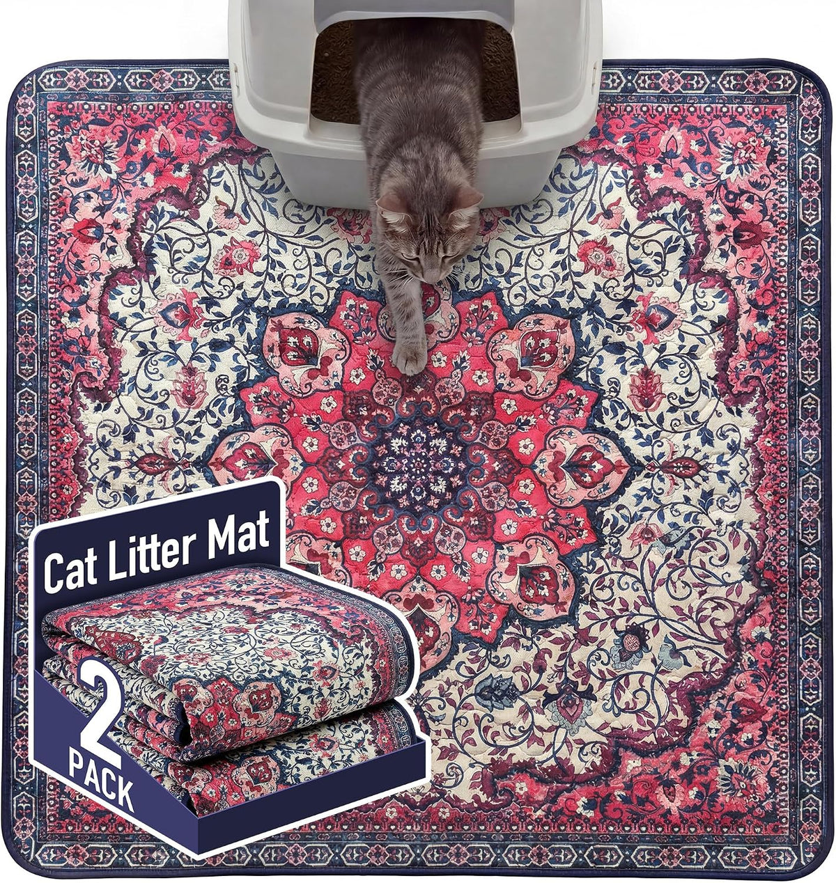 Hompet Cat Litter Mat 2 Pack, 18x28 Machine Washable Trapping Mats for Cats, Super Absorbent & Urine-Proof Cat Litter Box Mat for Floor, Waterproof & Non Slip Kitty Litter Rug - Image 11