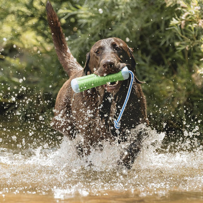 Close up view of durable nylon and foam dog toy texture