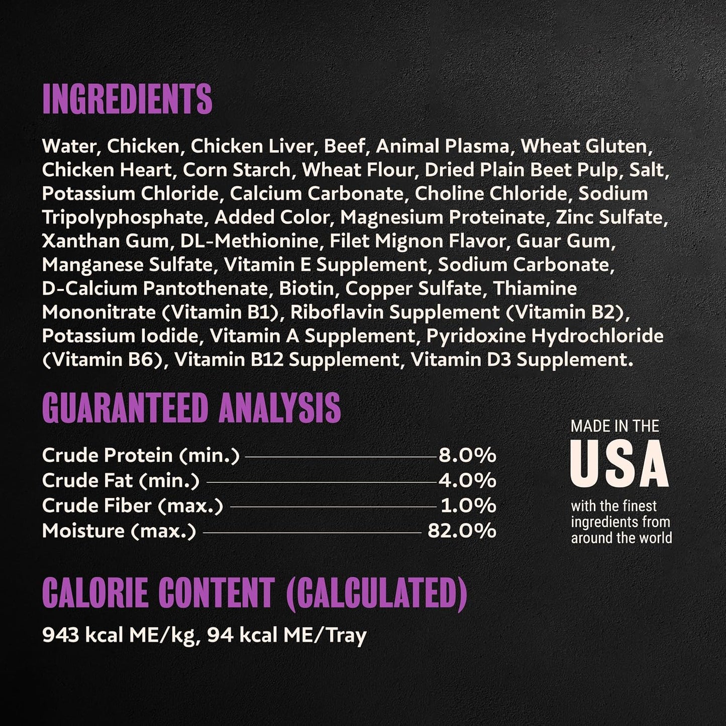 Cesar Filet Mignon flavor wet dog food ingredients label