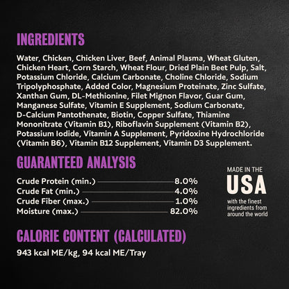 Cesar Filet Mignon flavor wet dog food ingredients label