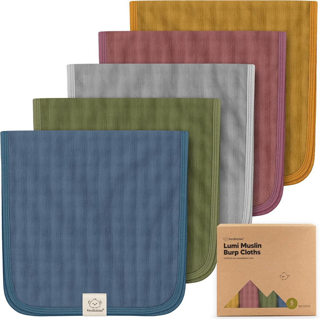 KeaBabies Lumi Muslin Burp Cloths 5 pack corals front view
