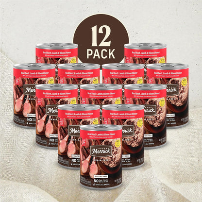 Merrick natural canned dog food premium ingredients display