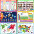 SpriteGru educational placemats for kids front view showing six different learning themes on a table surface.