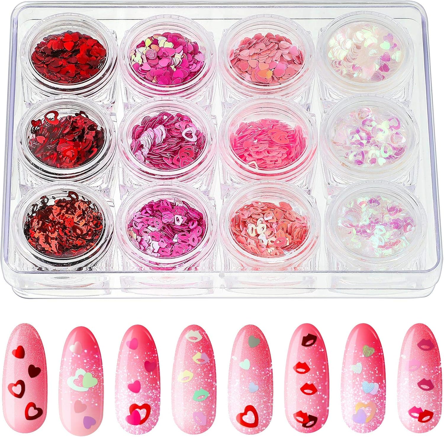 Maitys Valentine heart nail glitter 12 boxes set front view