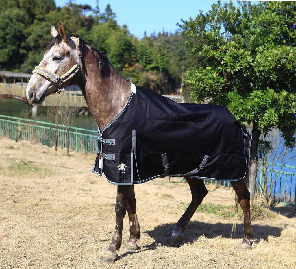 T TEKE winter horse care sheet showing 200g filling thickness and silky nylon lining.