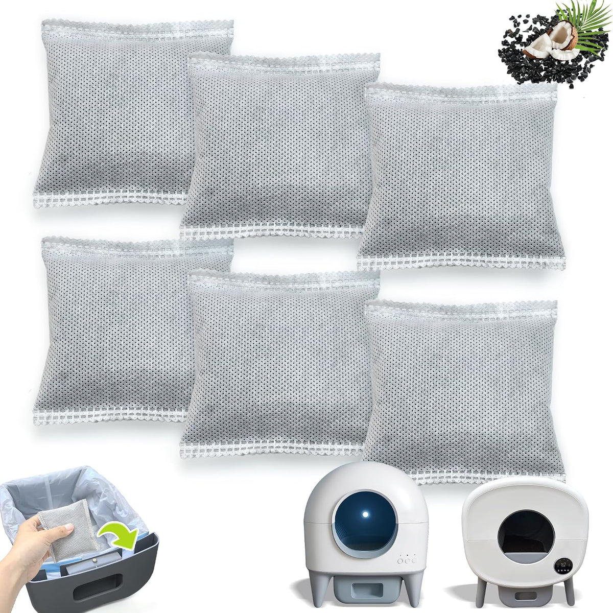 NewKe activated carbon cat litter box deodorizer pack front view showcasing premium charcoal filter pods