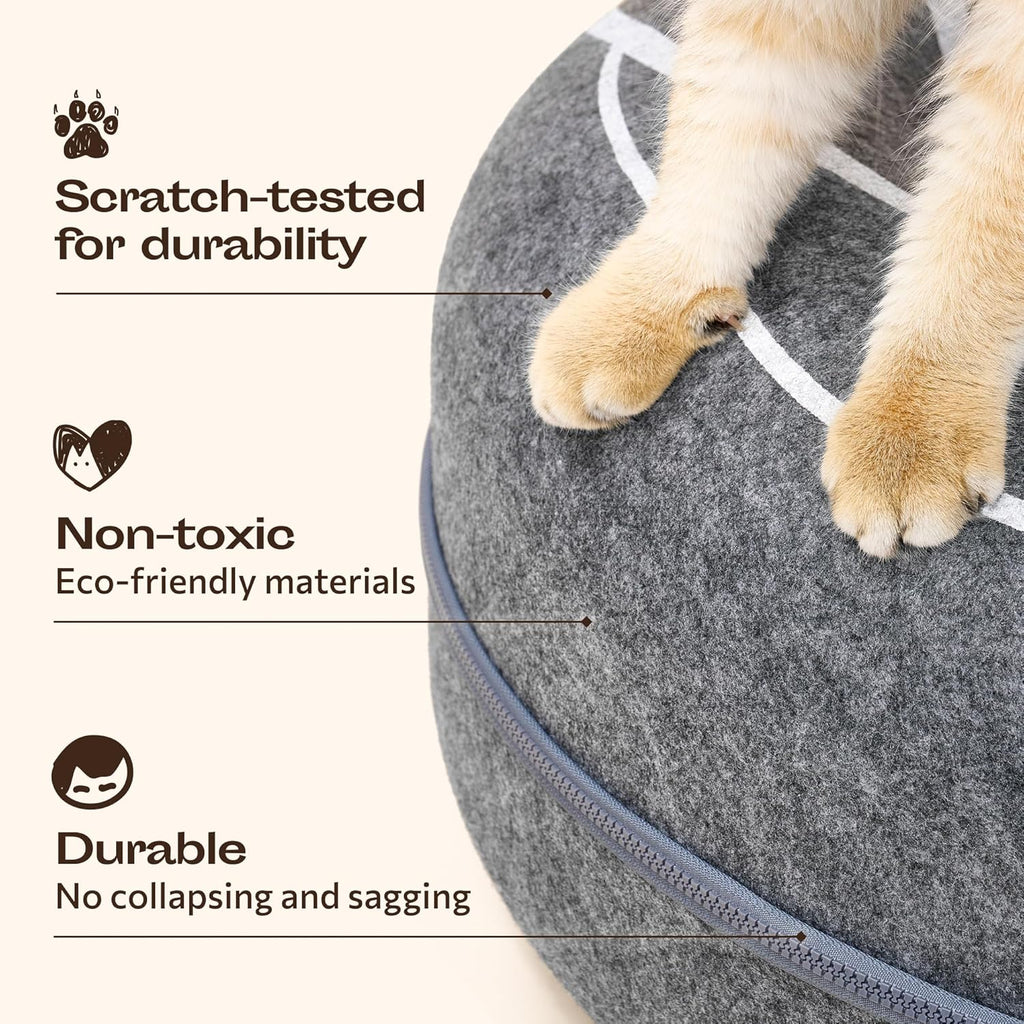Cat playing inside the Meowfia felt tunnel