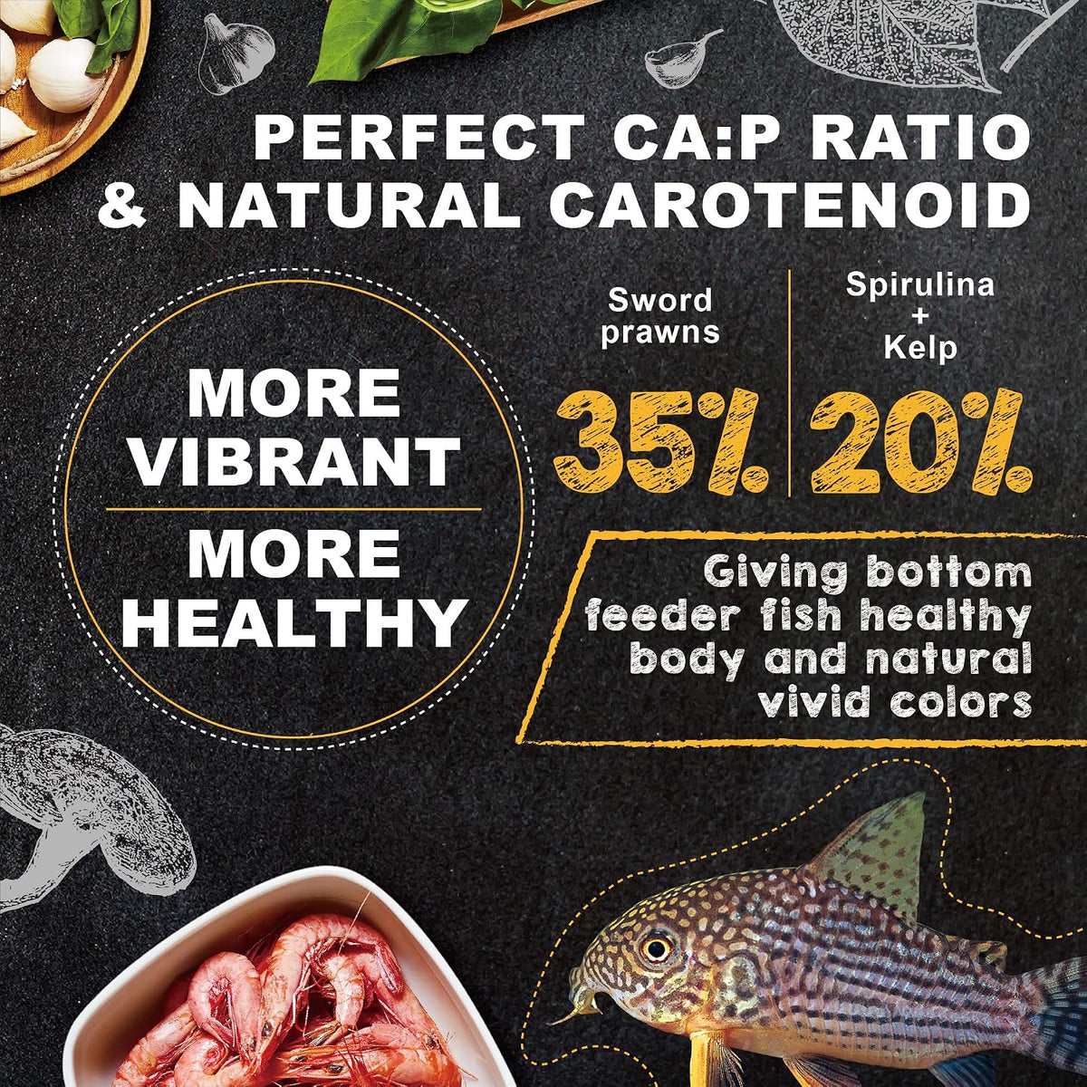 Ultra Fresh sinking fish pellets tailored for catfish and corydoras closeup view.