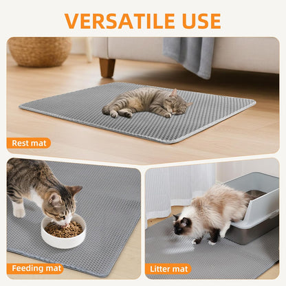 Flattened forty seven by thirty three inches large pet mat in a modern living room.