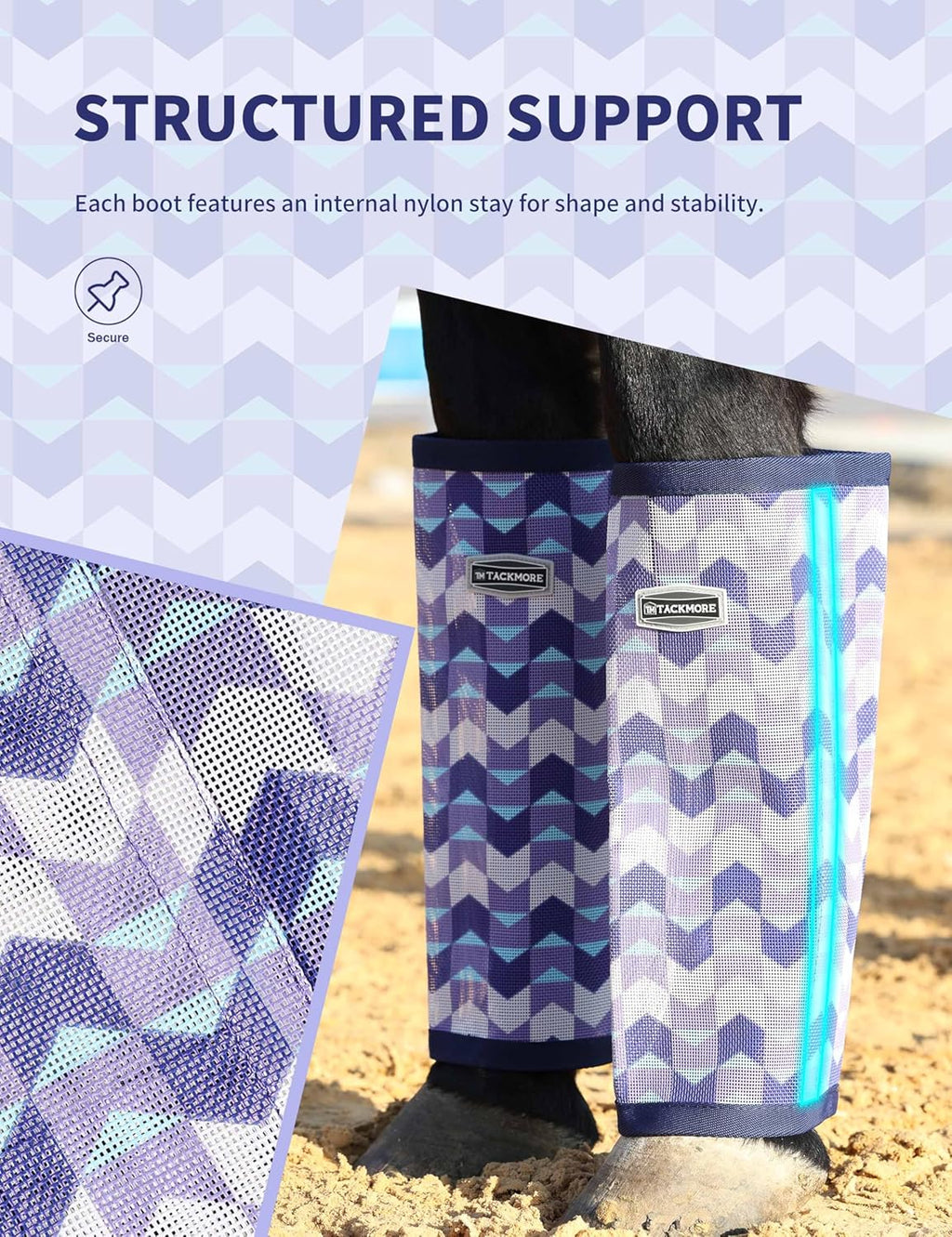 Tackmore anti sag equine leg protectors with secure hook and loop straps