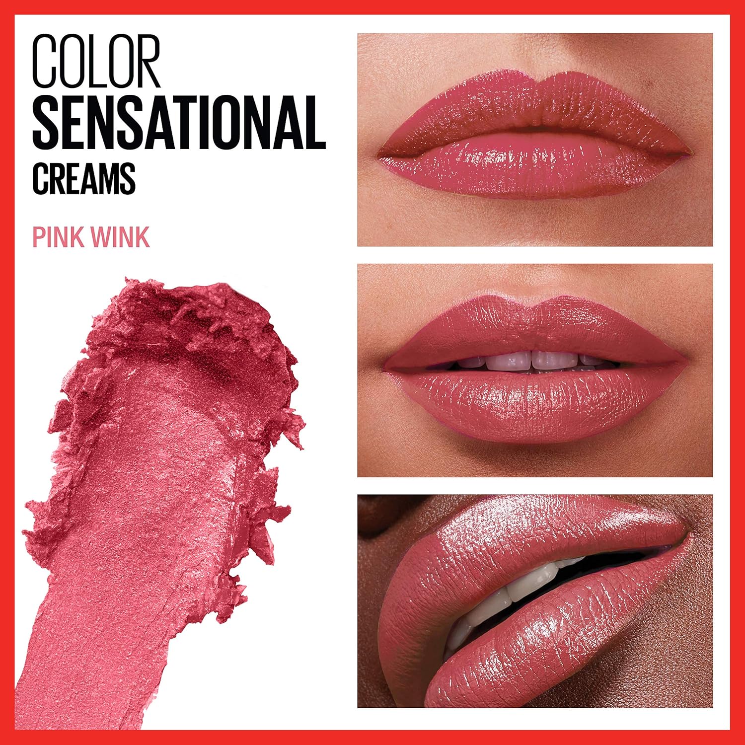 Creamy coral pink lip makeup swatched on a clean background