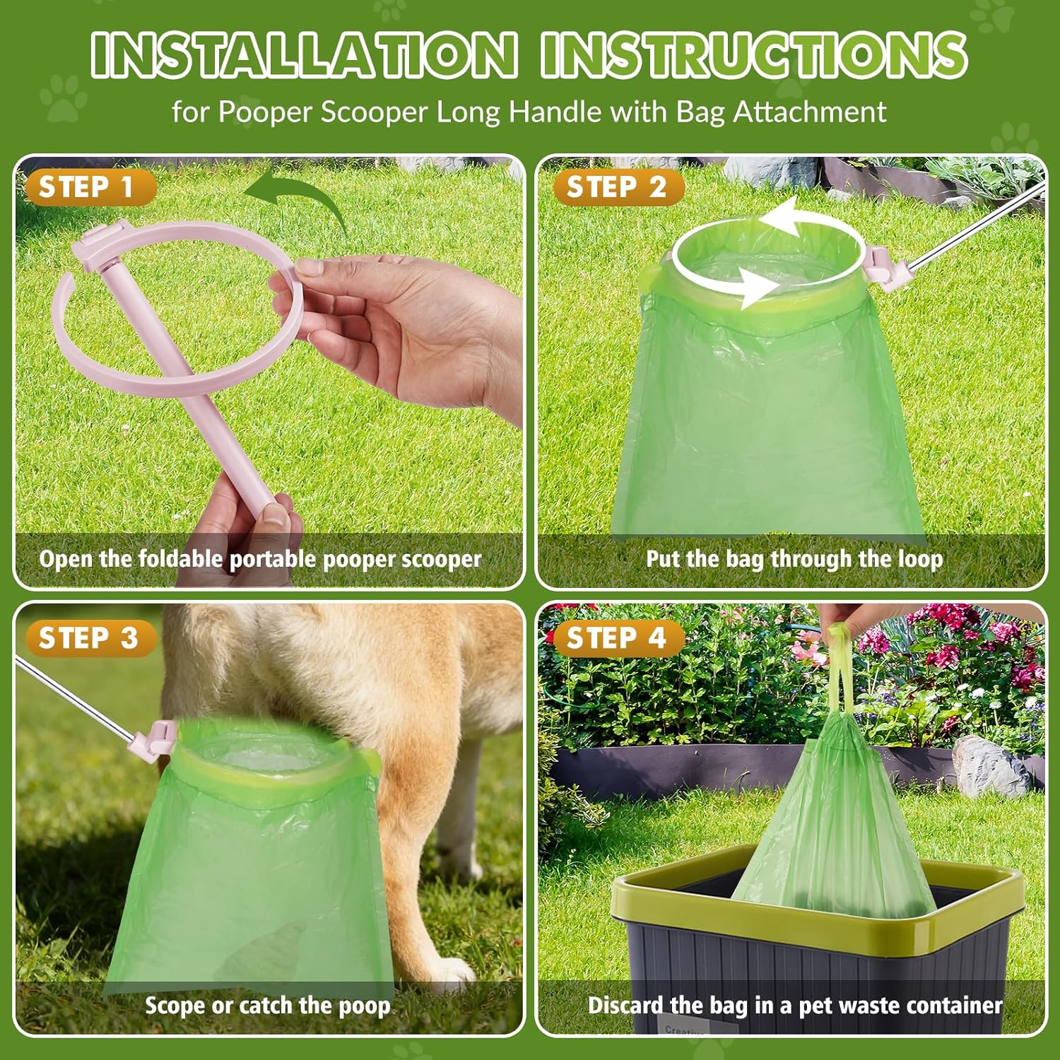 Foldable dog waste cleanup tool showing one handed ergonomic grip