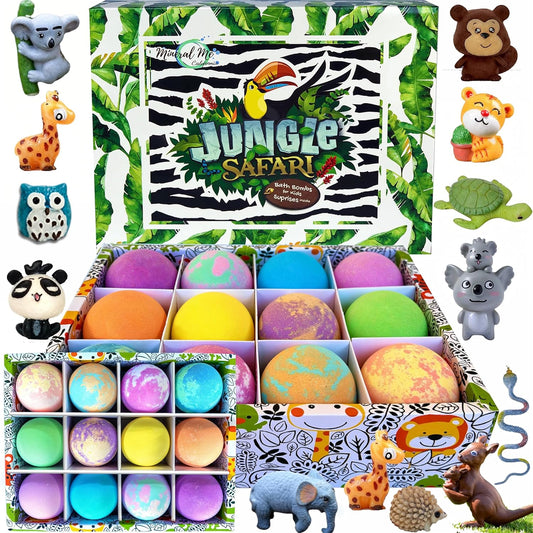 Mineral Me California kids bath bombs front view of 12 pack box showing colorful fizzies.