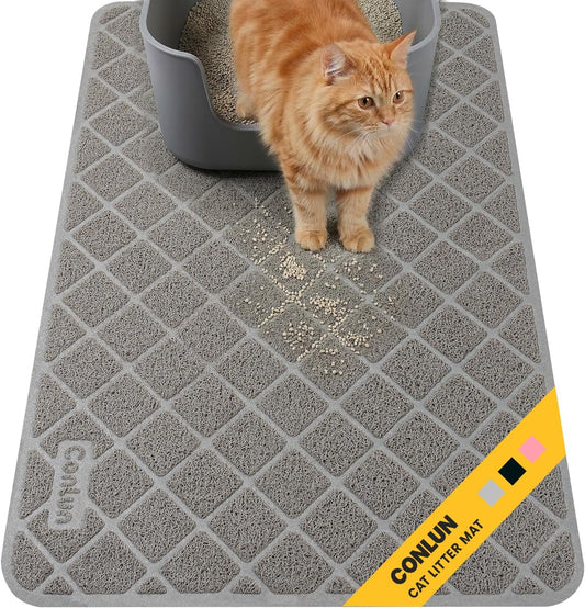 Conlun Cat Litter Mat front view showing grey PVC grid mesh.
