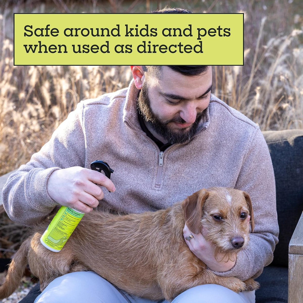 Pet Life Unlimited flea and tick spray being applied to a dog