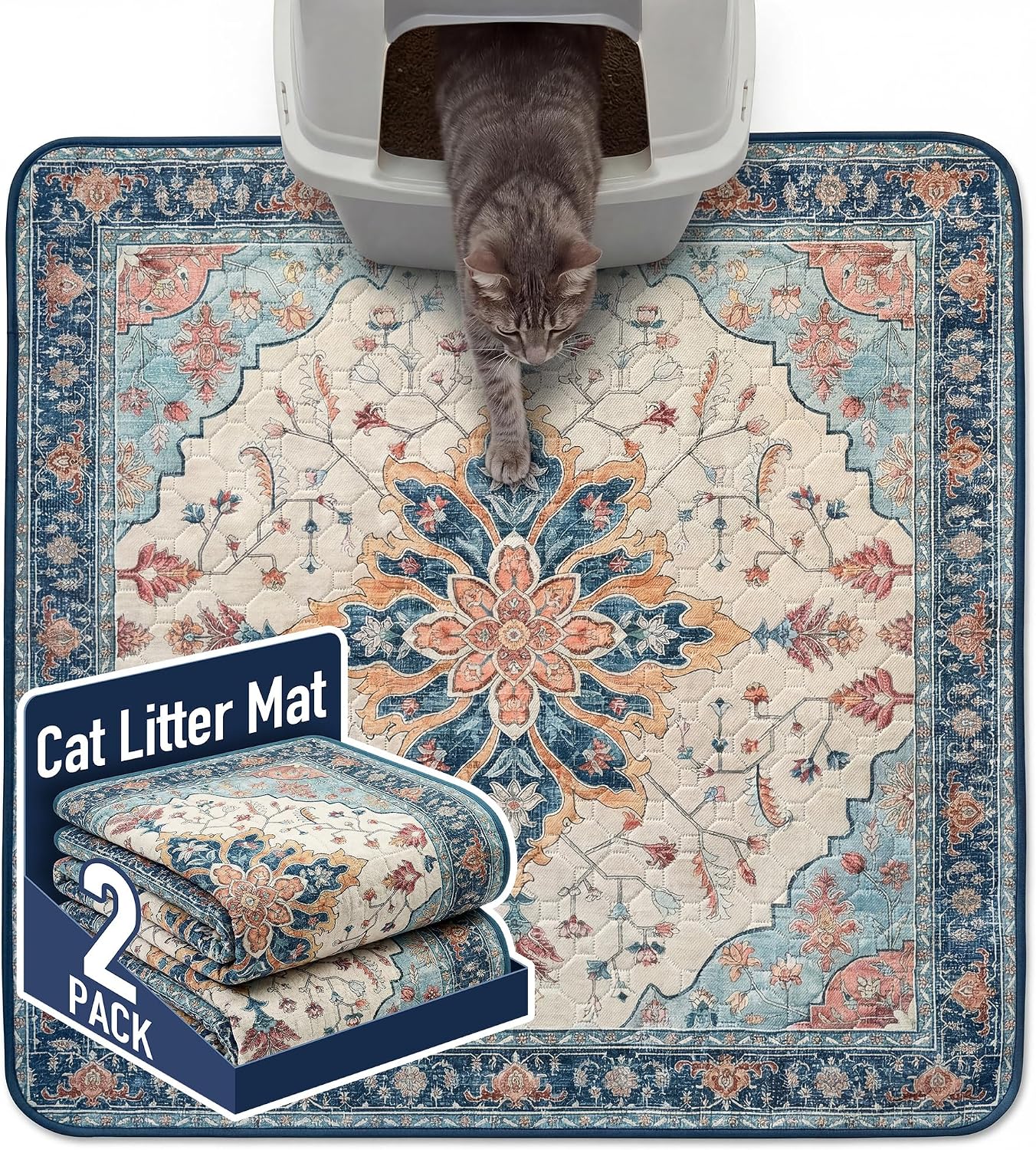 Hompet Cat Litter Mat 2 Pack, 18x28 Machine Washable Trapping Mats for Cats, Super Absorbent & Urine-Proof Cat Litter Box Mat for Floor, Waterproof & Non Slip Kitty Litter Rug - Image 13
