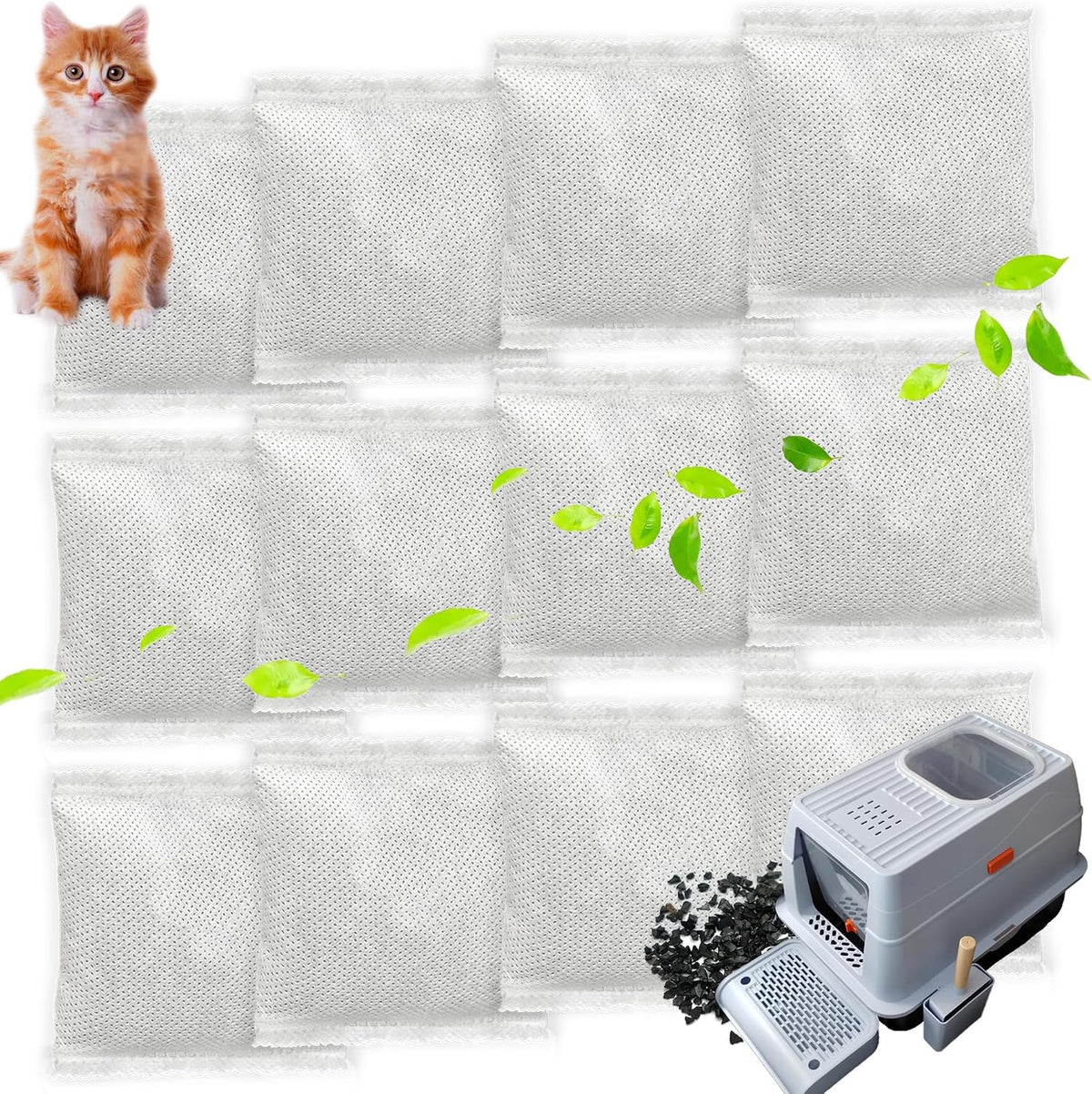 PurifyLogix activated charcoal odor absorber bags front view for cat litter box fresh air