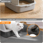 Demonstration of rinsing the washable grey litter mat under a faucet.