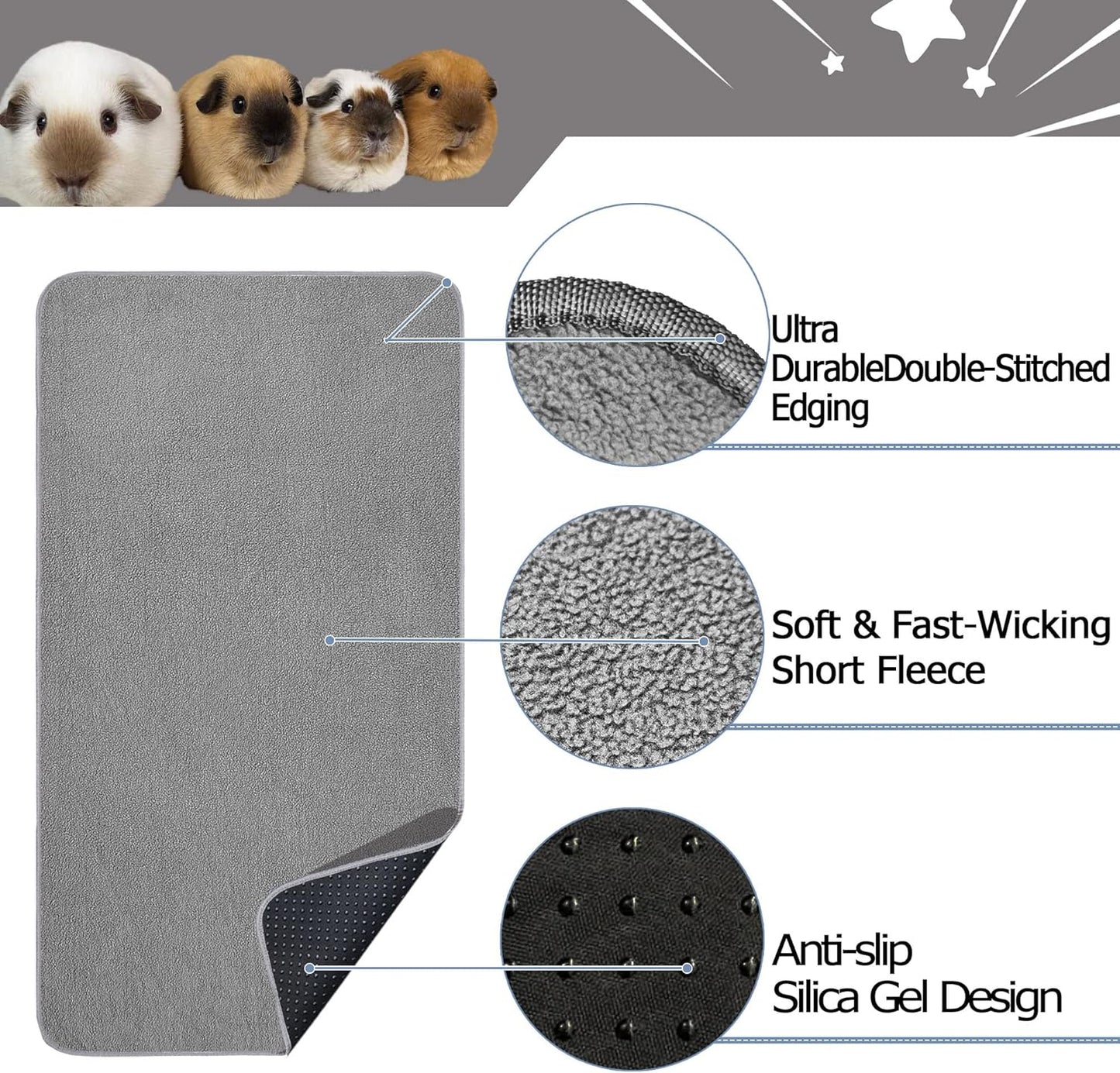 Soft absorbent fleece surface of reusable pet cage mat