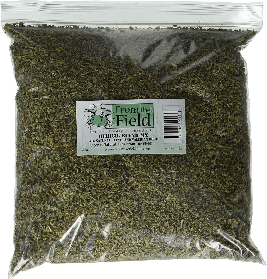 From The Field Herbal Blend MX resealable pouch showing organic catnip and valerian root blend