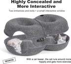 Detachable cat donut tunnel bed being unzipped for easy cleaning and storage.