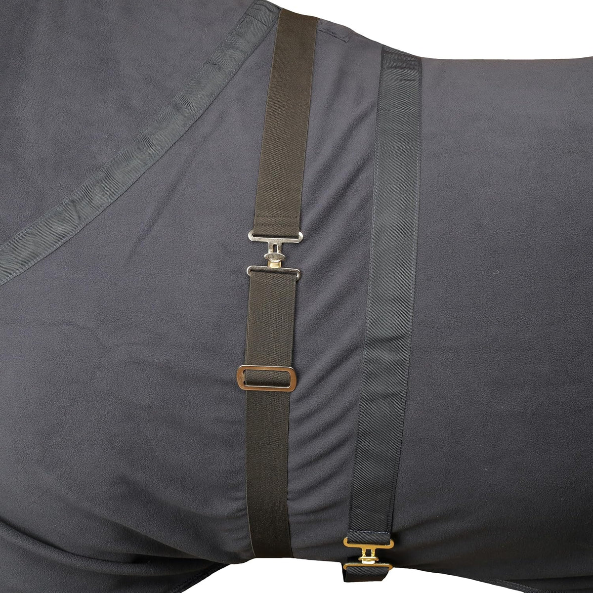 Showman horse sheet surcingle belly strap highlighting secure metal T lock fastener.