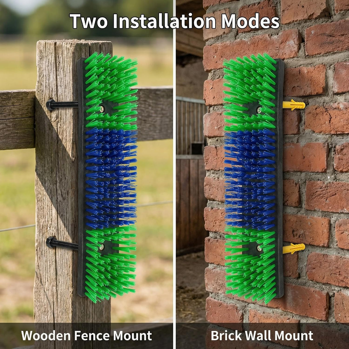 REVAXUP horse scratcher pad showing the secure mounting hole placement and included screws.