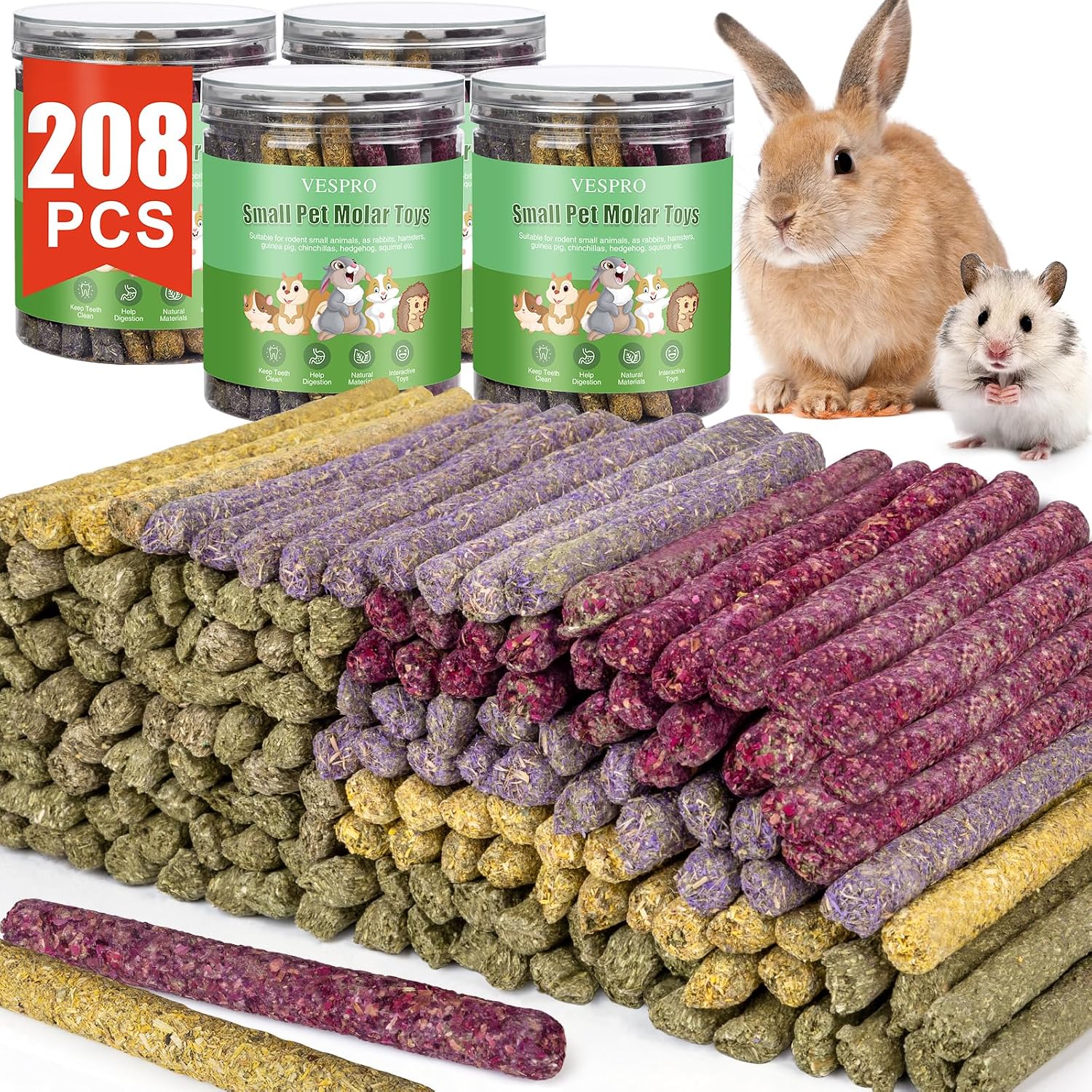 52Pcs Rabbit Chew Sticks, Guinea Pig Toys, Natural Timothy Grass Molar Teeth Stick, Mixing Flowers, Roses, Calendula and Forget Me Not, Small Animals Treats - Image 13