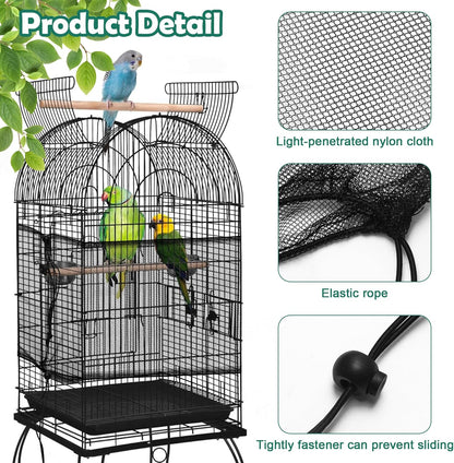 Heavy duty bird seed catcher netting with adjustable drawstring and lock buckle detail