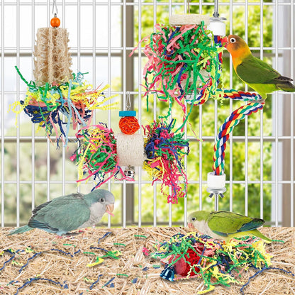 Natural loofah and rattan ball bird toy cage accessories close up