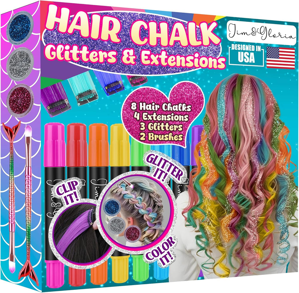 Jim & Gloria dustless hair chalk set with accessories