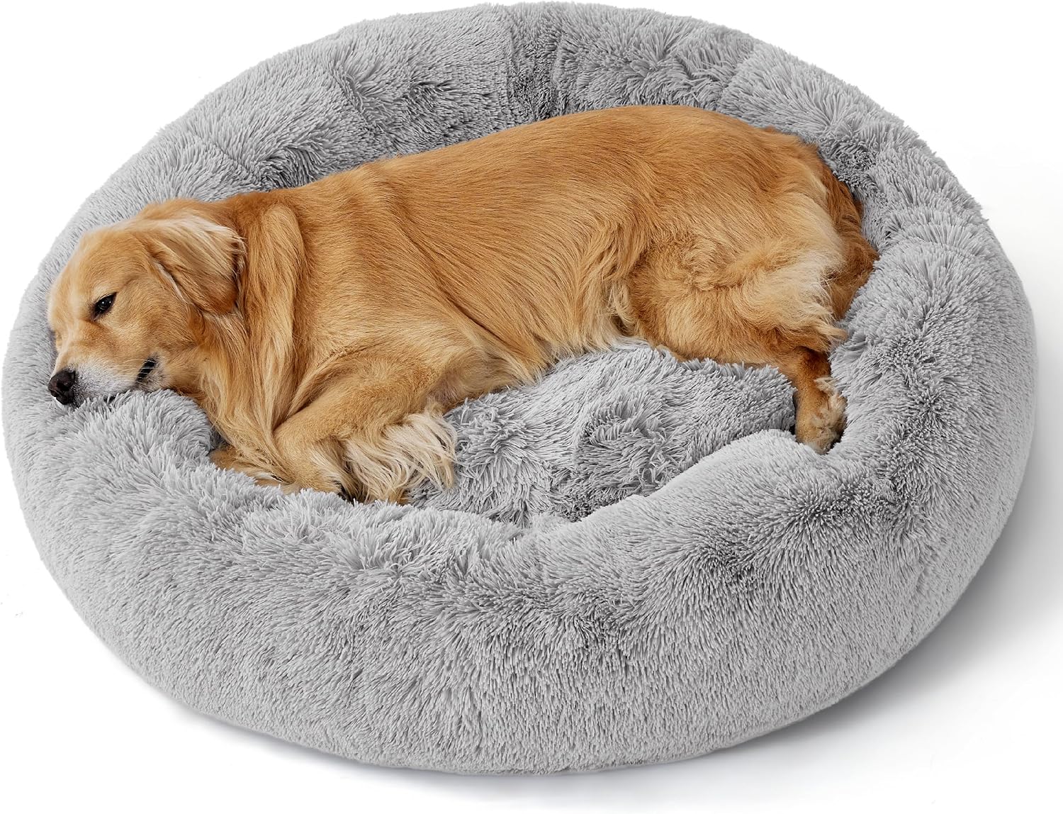 Bedsure Calming Dog Bed Medium Size Dog - Donut Washable Medium Pet Bed, 30 inches Anti-Slip Round Fluffy Plush Faux Fur Cat Bed, Fits up to 45 lbs Pets, Camel - Image 14