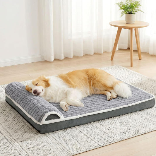 Orthopedic Dog Bed Large Sized Dog with Pillow 36''X24'', Waterproof Soft Comfortable Egg Crate Foam Pet Crate Beds Mat with Removable Washable Cover and Non-Slip Bottom, Grey - Image 1