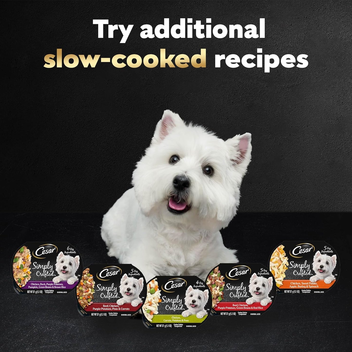 Back label showing ingredients of Cesar simply crafted variety pack