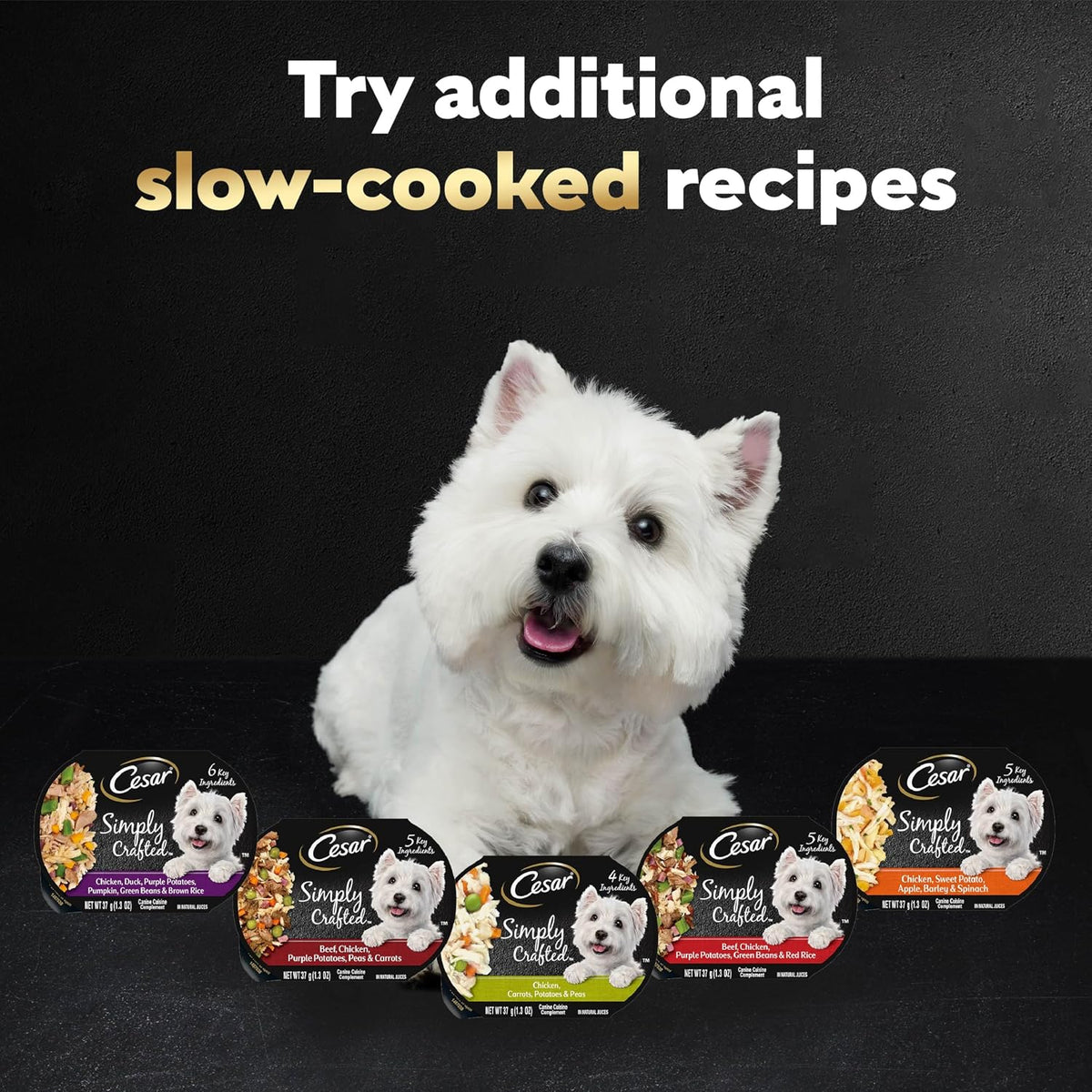 Back label showing ingredients of Cesar simply crafted variety pack