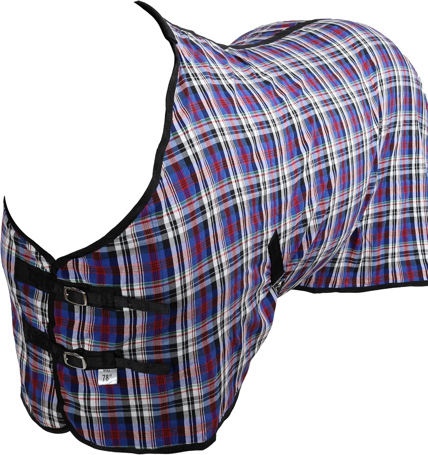 Showman lightweight breathable equestrian sheet showcasing adjustable double buckle front closure