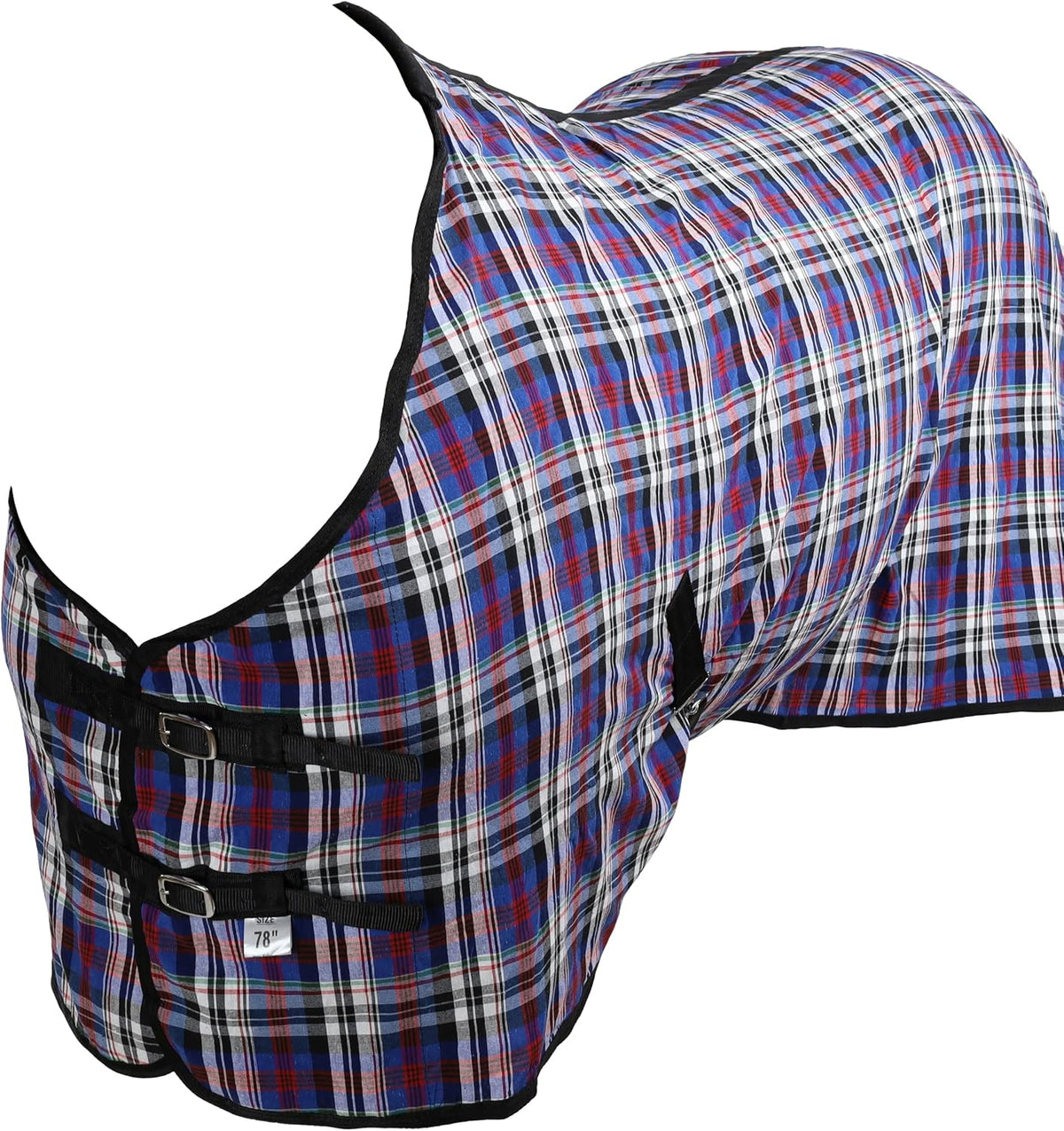 Showman lightweight breathable equestrian sheet showcasing adjustable double buckle front closure