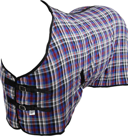 Showman lightweight breathable equestrian sheet showcasing adjustable double buckle front closure