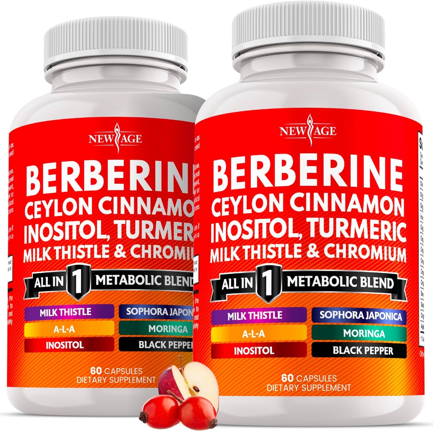 New Age Berberine and Ceylon Cinnamon Supplement 120 vegan capsules front bottle view