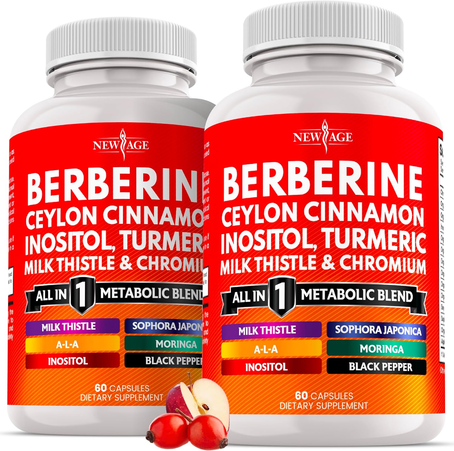 New Age Berberine and Ceylon Cinnamon Supplement 120 vegan capsules front bottle view