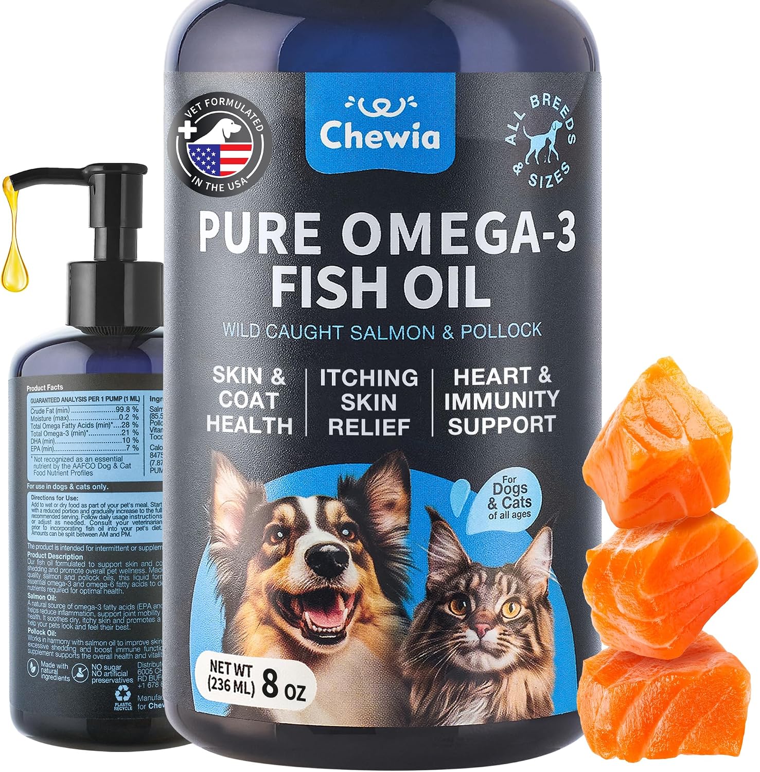 Fish Oil for Dogs and Cats - Skin and Coat Support Supplement for Pets - Omega 3 6 9 Fatty Acids - Itchy Skin, Shedding, Immunity, Joint - EPA DHA - Wild Caught Salmon and Pollock Food Topper - Image 10