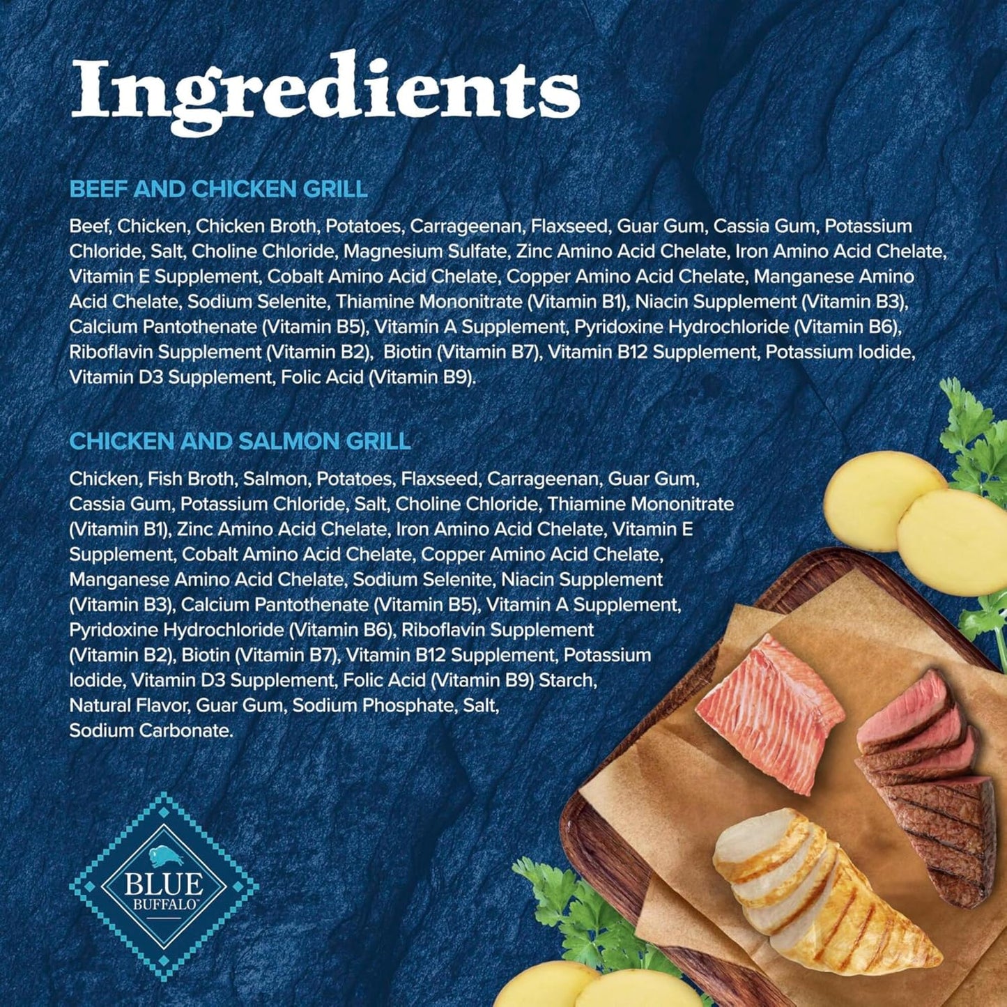 Six pack variety box of Blue Buffalo Wilderness high protein grain free adult pet food.