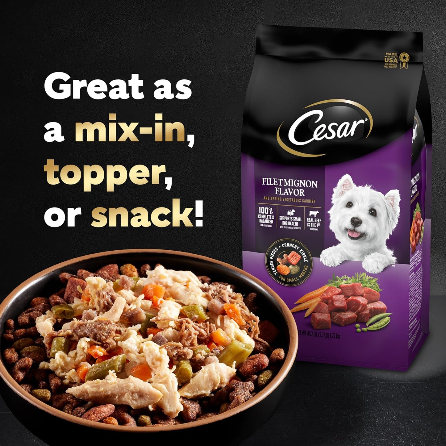 Cesar Simply Crafted Wet Dog Food Toppers for Dry Food, Chicken, Duck, Purple Potatoes, Pumpkin, Green Beans & Brown Rice, and Chicken, Carrots, Barley & Spinach Variety Pack, 1.3 oz Tubs, 8 Count - Image 9