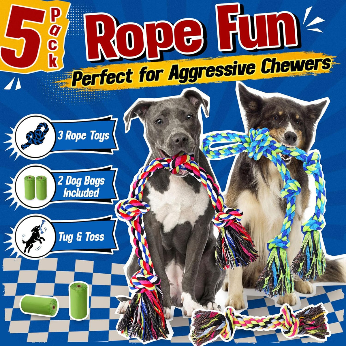 Forfon tough chew toys for large dogs interactive tug of war play