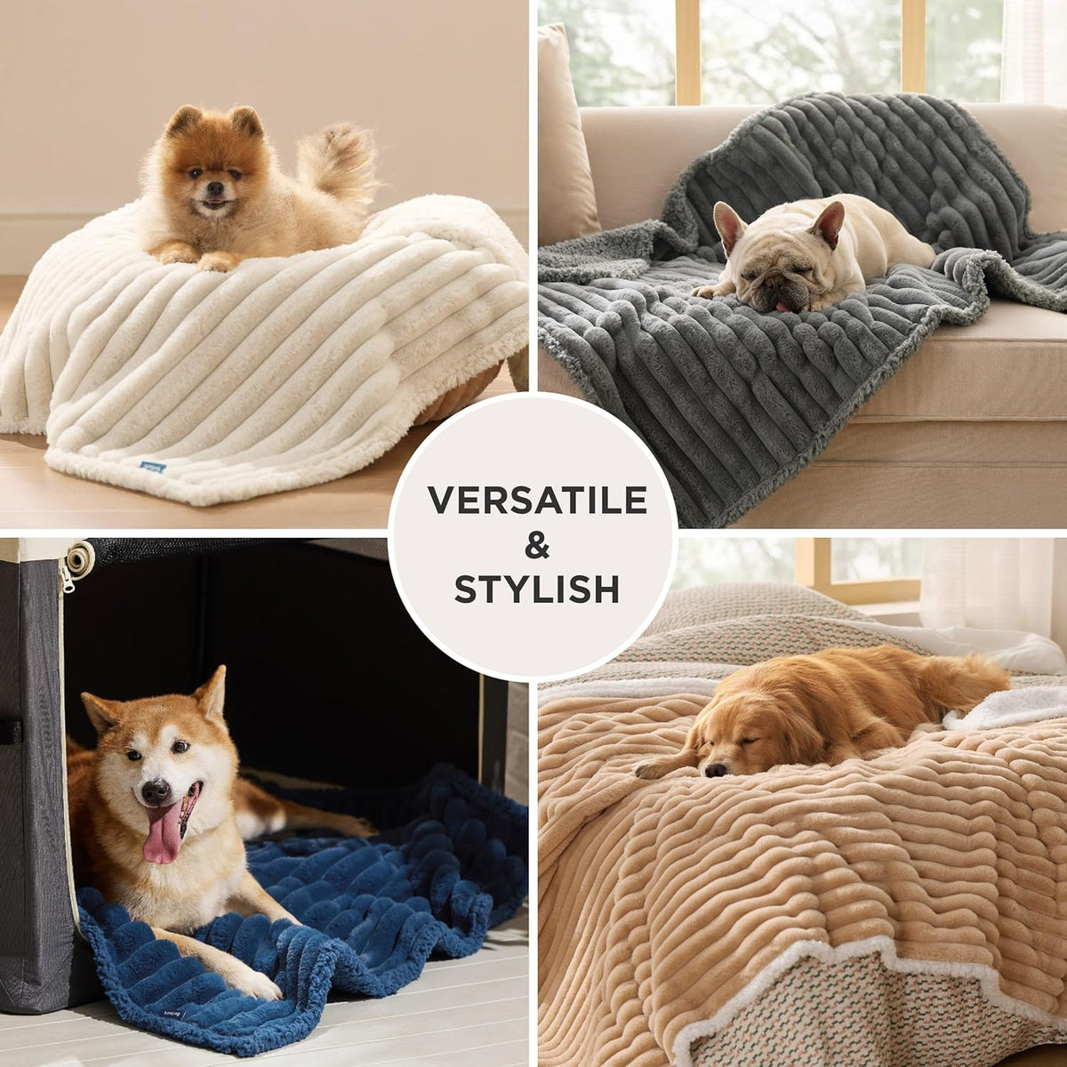 Bedsure ComfyFleece(TM) Waterproof Dog Blankets for Large Dogs - Soft Pet Cat Blanket Corduroy Fleece for Couch Bed Protector Washable, Cozy Calming Reversible Furniture Protection,50"x60", Cream - Image 9